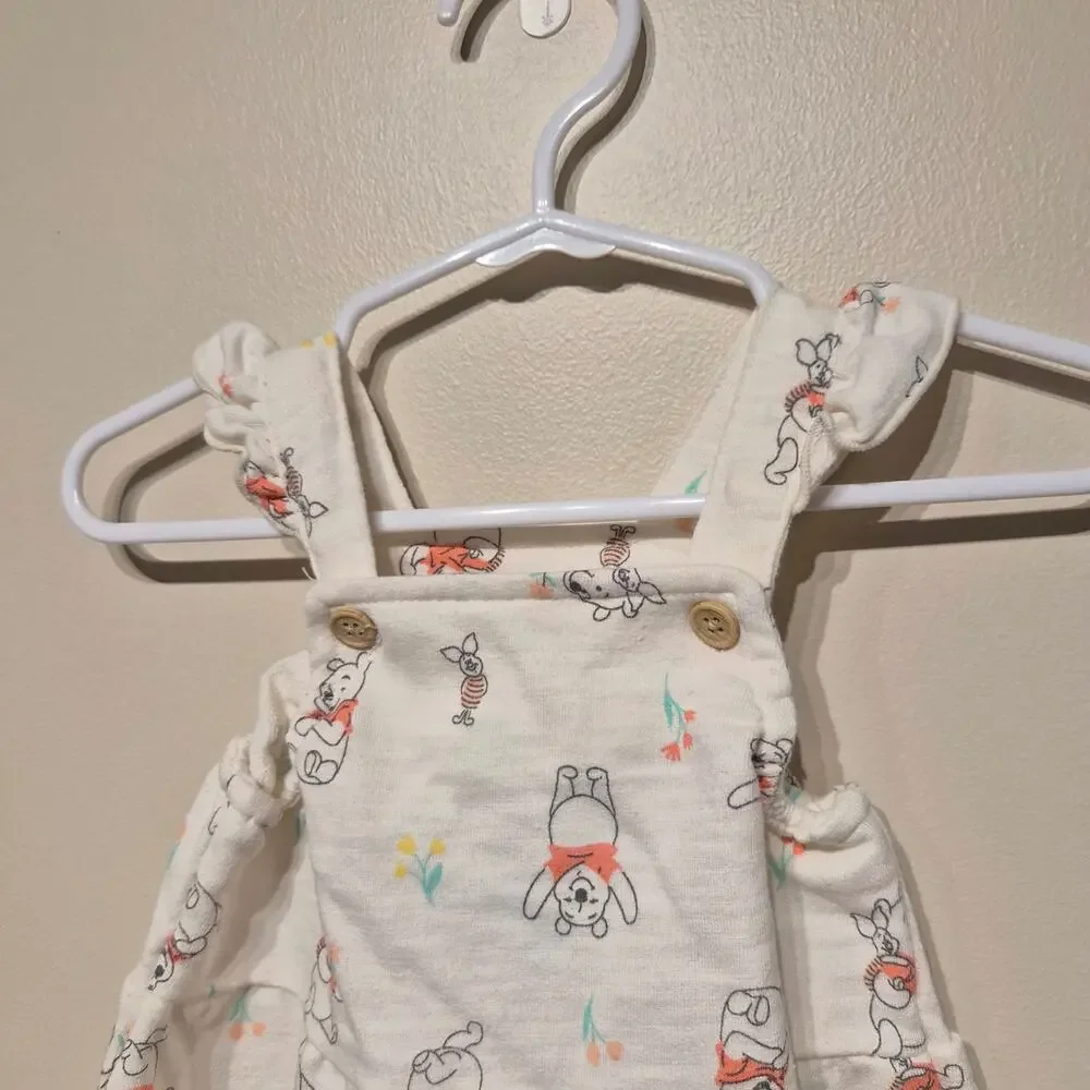 Disney Baby 3-6 Month Ruffle Tank Overall Bodysuit White Winnie the Pooh